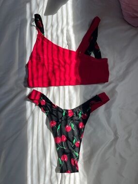 Women’s two piece bikini Cherry Print Swim Set Red & Black never worn size small